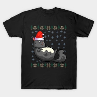 Black Cat Christmas Santa Hat Cat Lover T-Shirt